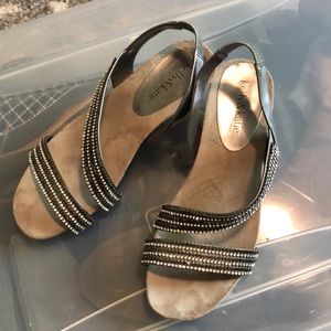 Gray rhinestone sandals, size 7.